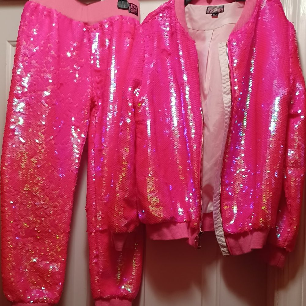 Girl's JoJo Siwa pink sequin jacket & pants set size 6/6x